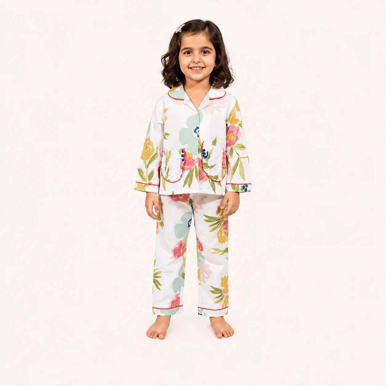 Girls Floral Printed Night Suit – Zyluna Girls Floral Printed Night Suit - Image 1