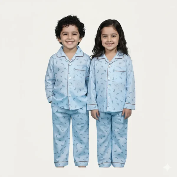 Kids blue printed cotton night suit