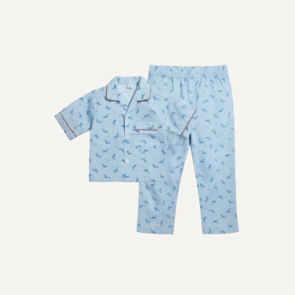 Kids blue printed cotton night suit
